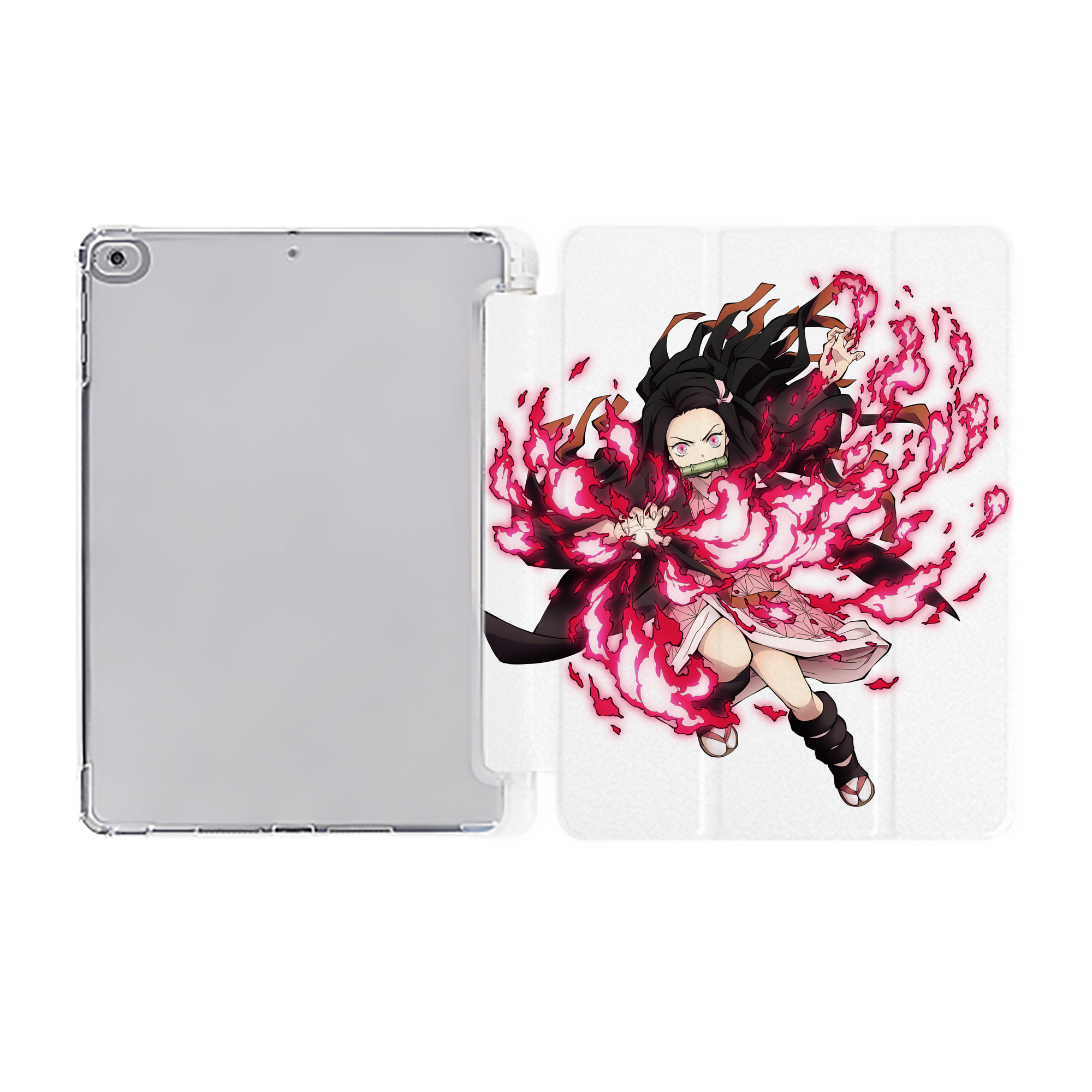 （画像用） 鬼滅の刃（きめつのやいば）竈門 禰󠄀豆子／かまど ねずこ Kamado Nezuko IPad ケース ペン収納付き 三つ折りスタンド PUレザー×シリコン 対応機種9.5/10.5/10.9インチ